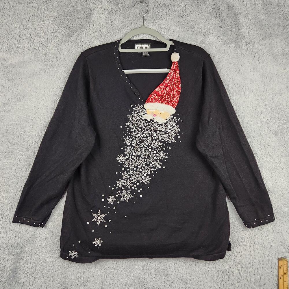 Berek Sweater Womens 1XL Black Santa Claus Beaded Sequin Christmas Holiday Y2k